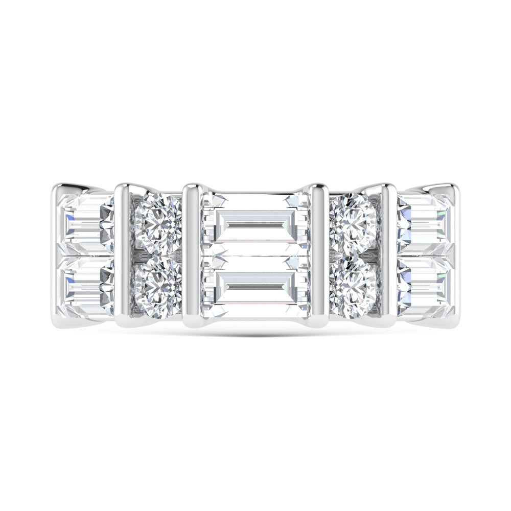 14K White Gold 2 Ct.Tw. Labgrown Diamond Round and Baguette Cut Fashion Band