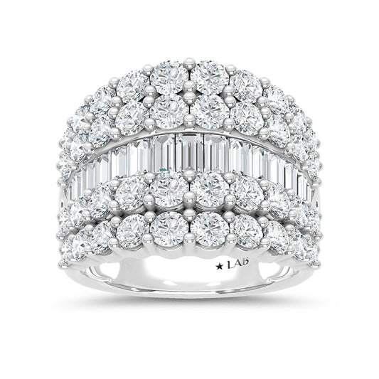 14K White Gold Lab Grown Diamond 4 Ct.Tw. Round and Baguette Fashion Ring