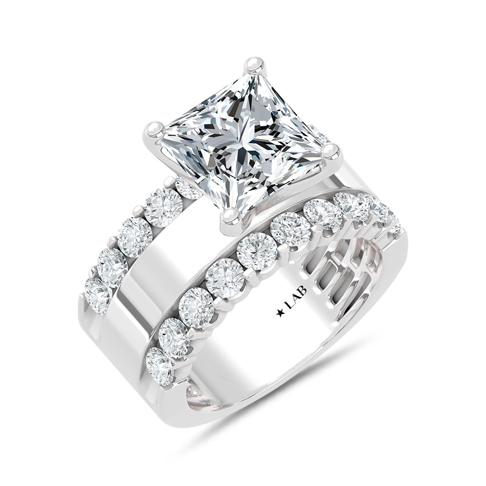 14K White Gold 4 1/2 Ct.Tw. Labgrown Diamond Princess Shape Machine Ring (IGI CERTIFIED CENTER)
