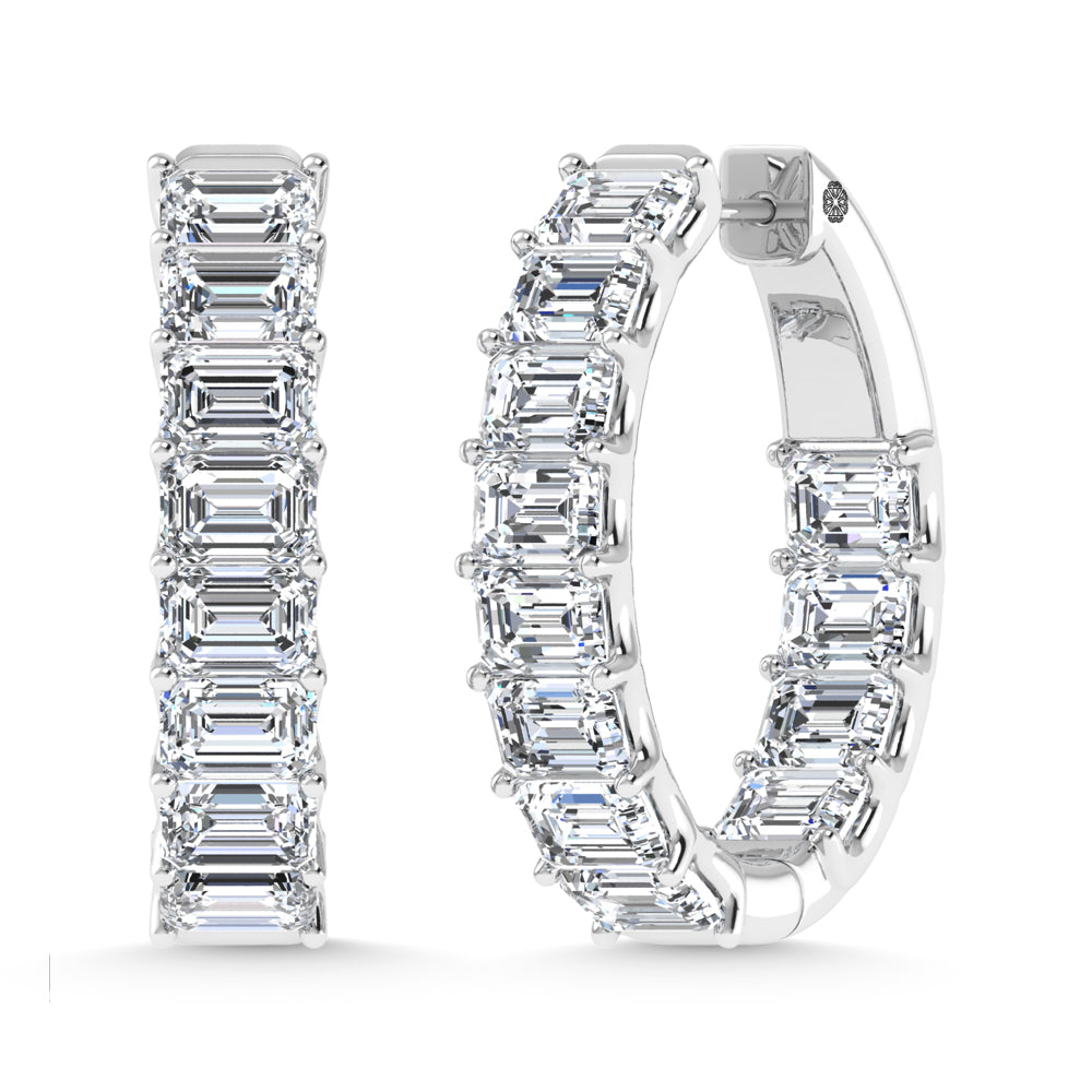 14K White Gold 6 Ct.Tw. Labgrown Diamond Horizontal Emerald Shape In and Our Hoop Earrings