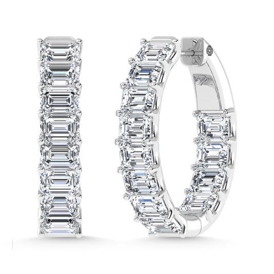 14K White Gold 5 Ct.Tw. Labgrown Diamond Horizontal Emerald Shape In and Our Hoop Earrings