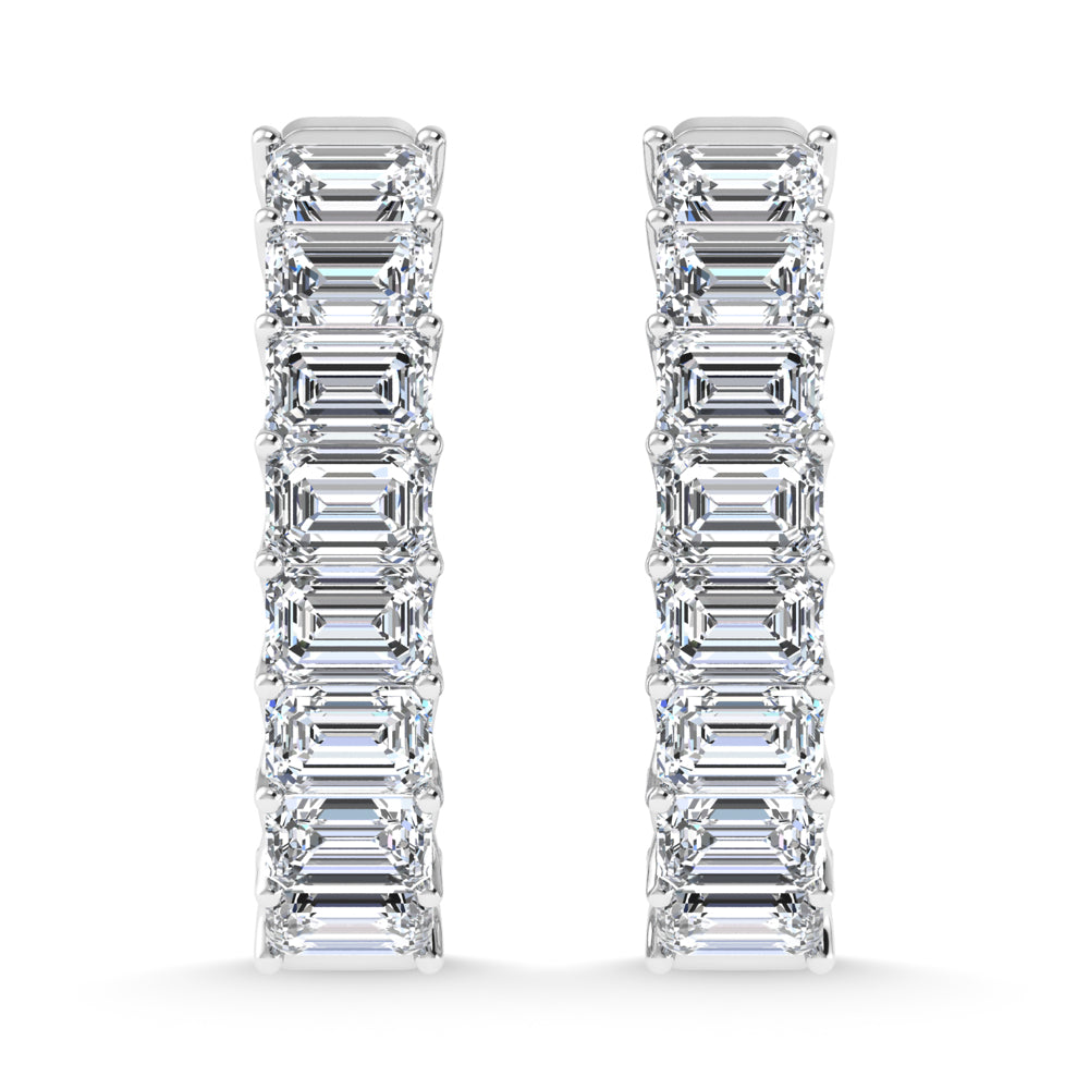 14K White Gold 5 Ct.Tw. Labgrown Diamond Horizontal Emerald Shape In and Our Hoop Earrings