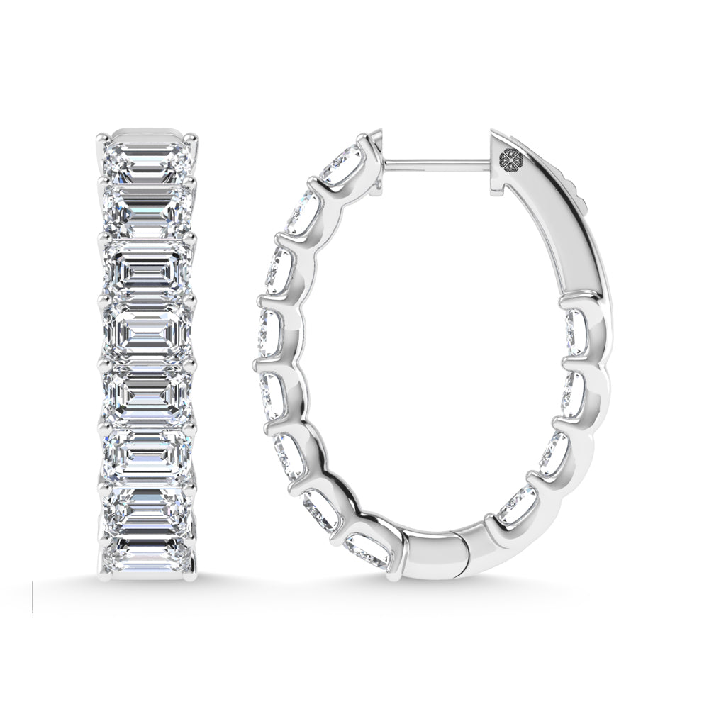 14K White Gold 5 Ct.Tw. Labgrown Diamond Horizontal Emerald Shape In and Our Hoop Earrings