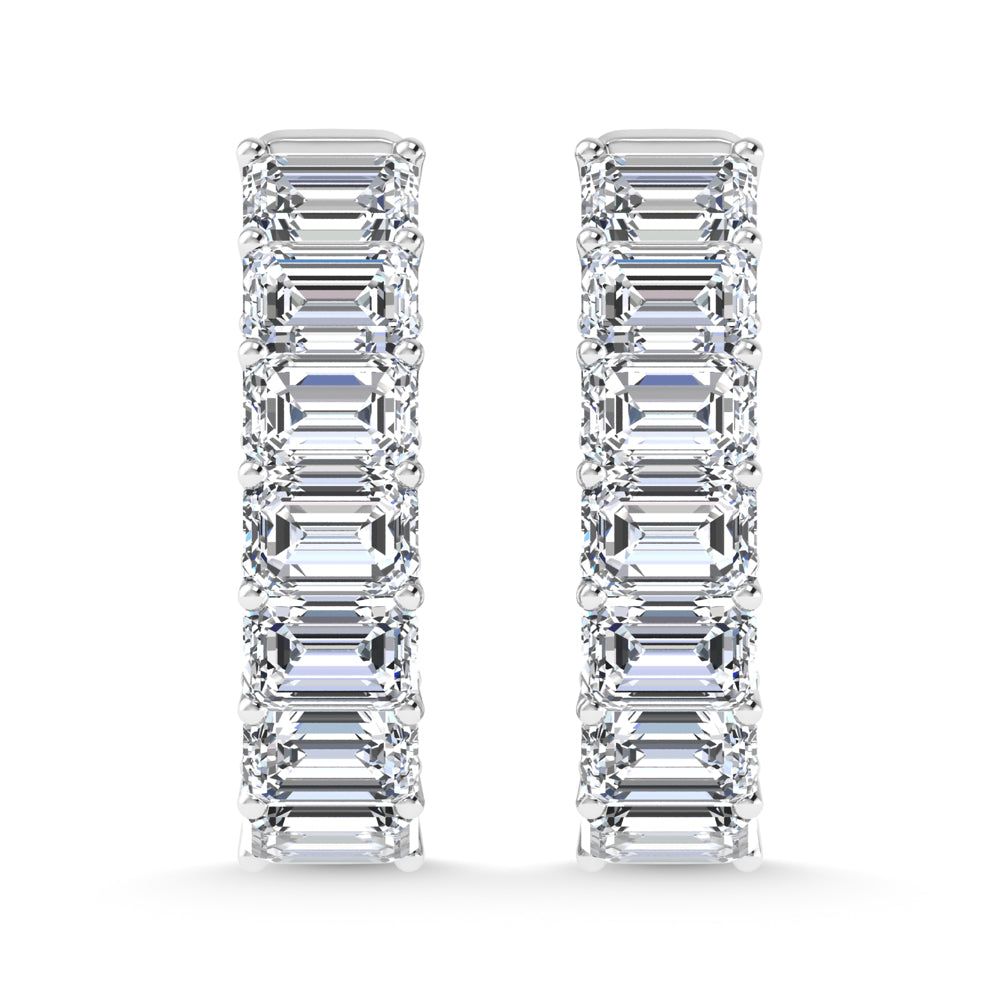 14K White Gold 11 Ct.Tw. Labgrown Diamond Horizontal Emerald Shape In and Our Hoop Earrings