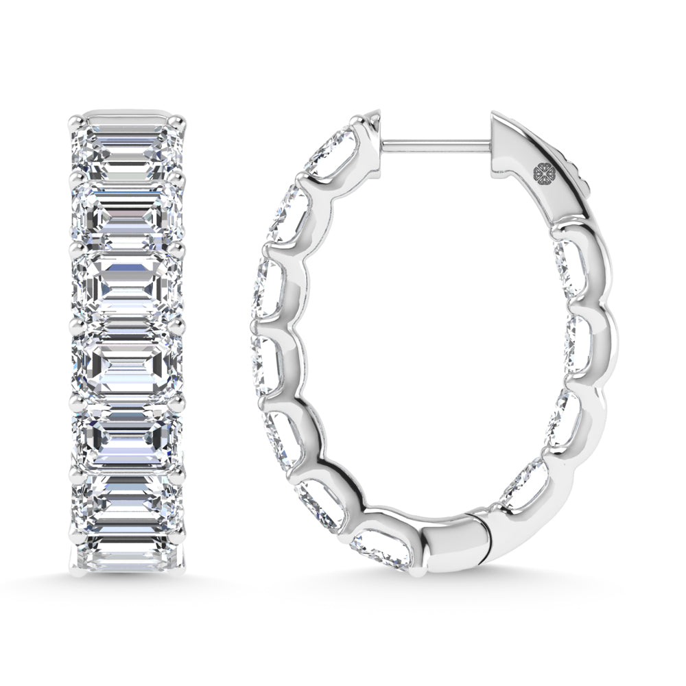 14K White Gold 11 Ct.Tw. Labgrown Diamond Horizontal Emerald Shape In and Our Hoop Earrings