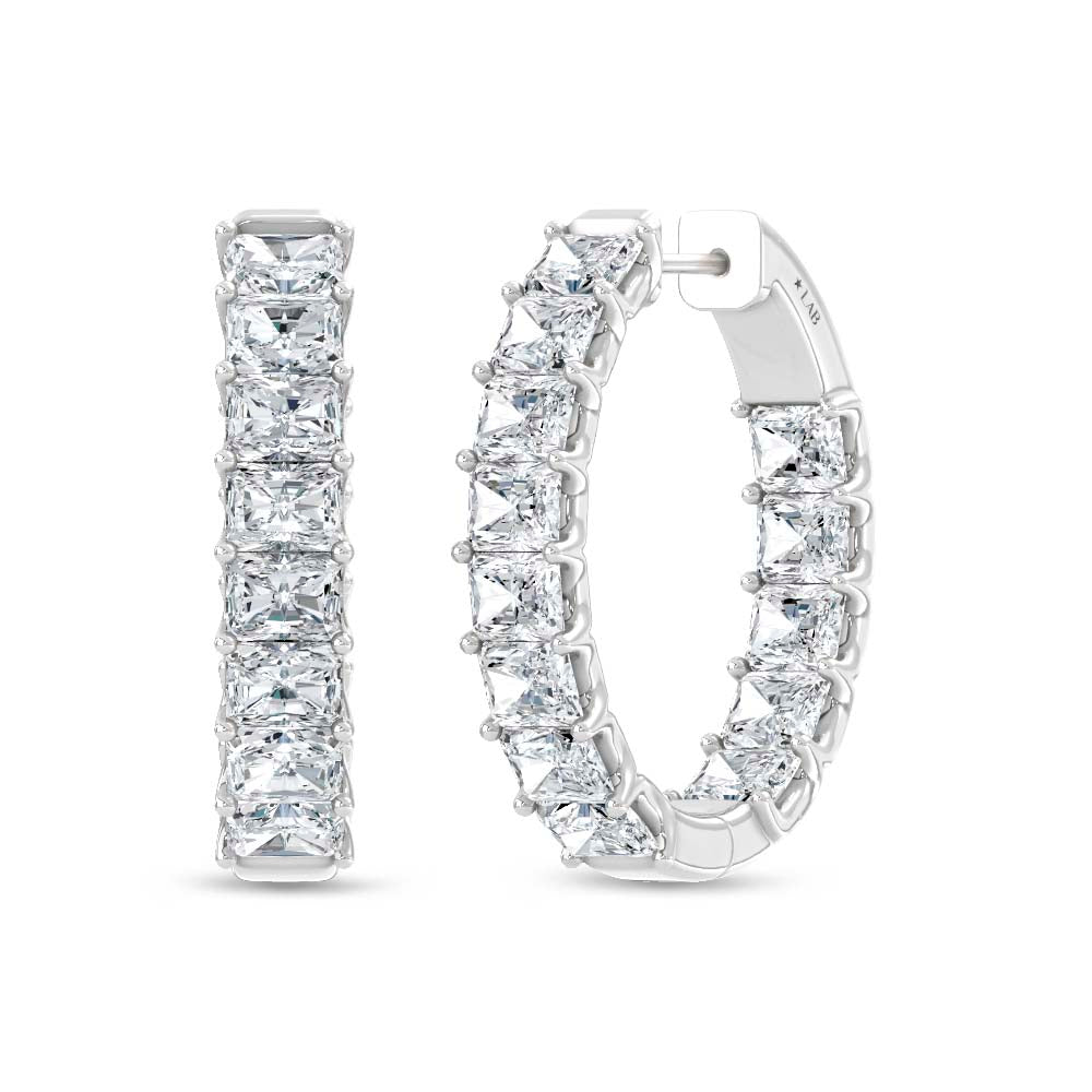 14K White Gold 4 Ct.Tw. Labgrown Diamond Horizontal Radiant Shape In and Our Hoop Earrings