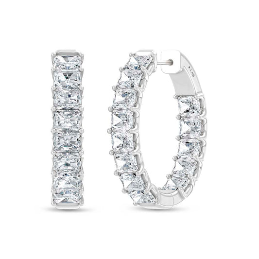 14K White Gold 4 Ct.Tw. Labgrown Diamond Horizontal Radiant Shape In and Our Hoop Earrings