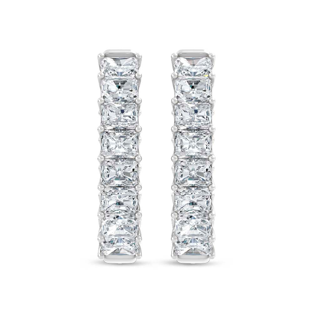 14K White Gold 3 Ct.Tw. Labgrown Diamond Horizontal Radiant Shape In and Our Hoop Earrings