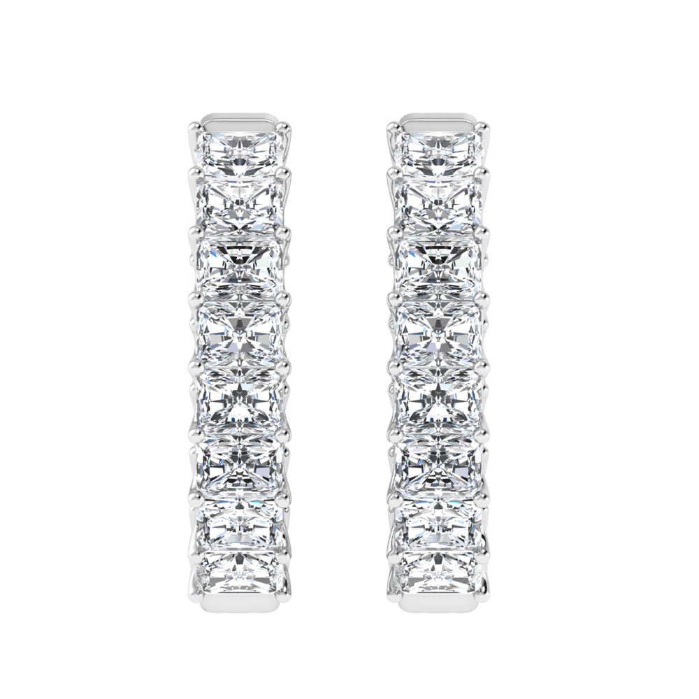 14K White Gold 4 Ct.Tw. Labgrown Diamond Horizontal Radiant Shape In and Our Hoop Earrings