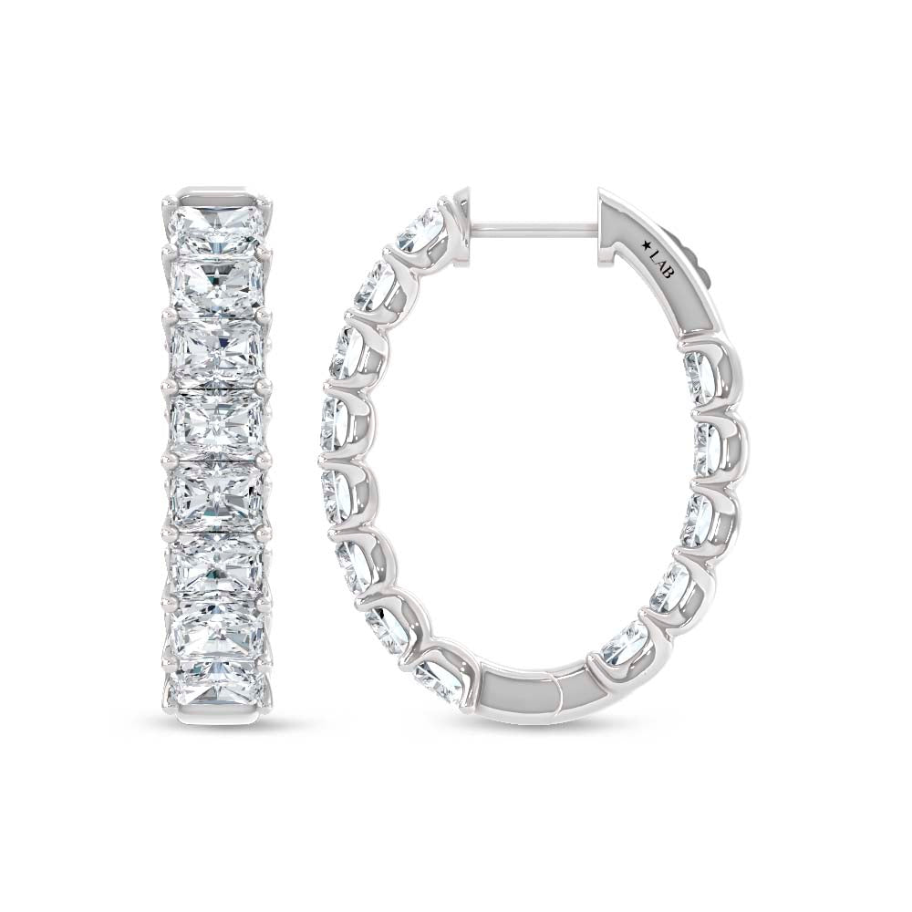 14K White Gold Lab Grown Diamond 5 Ct.Tw. Horizontal Radiant Shape In and Out Hoop Earrings