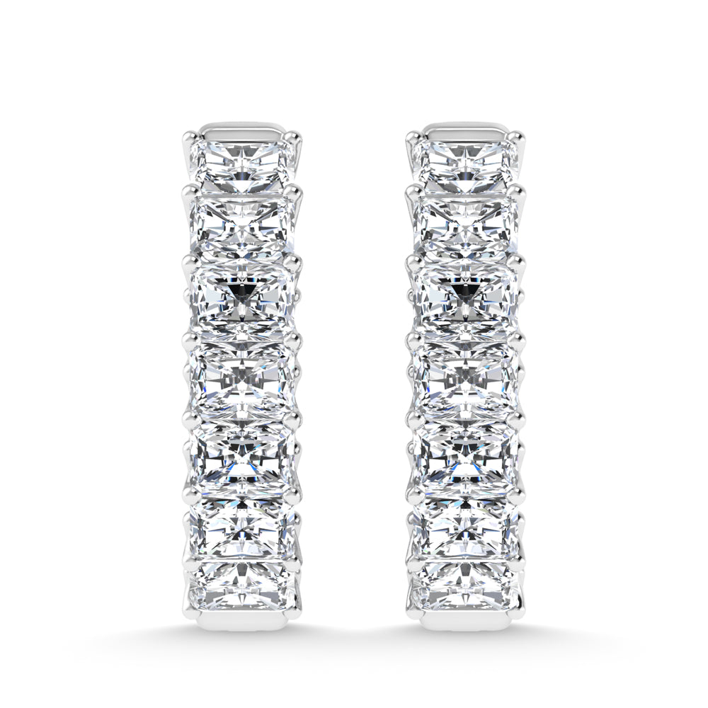 14K White Gold Lab Grown Diamond 7 Ct.Tw. Horizontal Radiant Shape In and Out Hoop Earrings