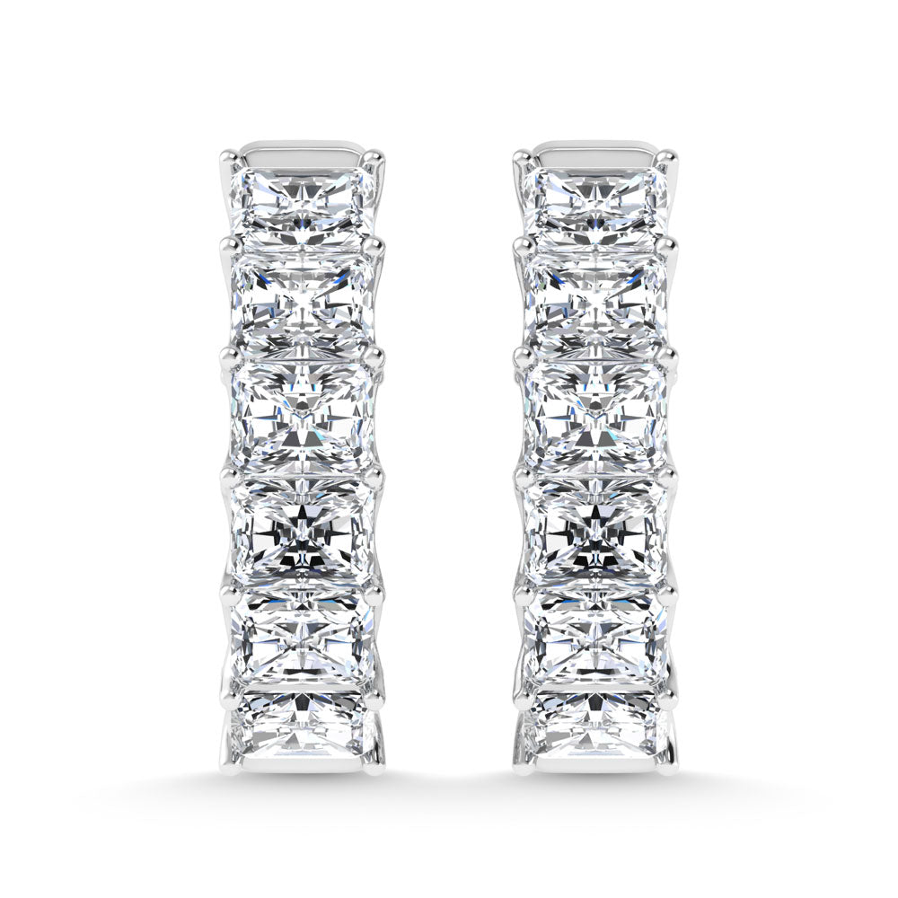 14K White Gold 9 Ct.Tw. Labgrown Diamond In and Out Vertical Radiant Shape Hoop Earring