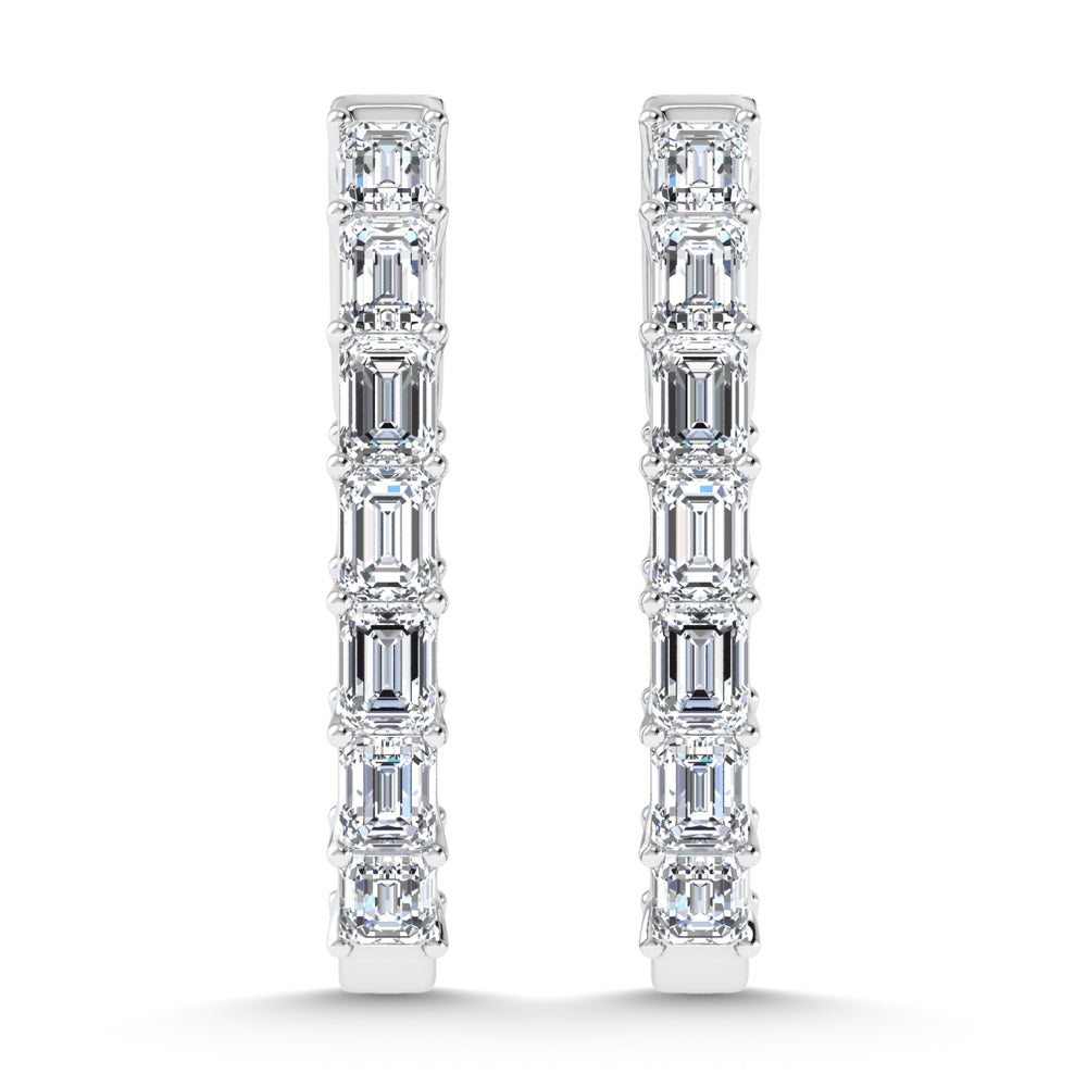 14K White Gold 2 3/4 Ct.Tw. Labgrown Diamond Vertical Emerald Shape In and Our Hoop Earrings
