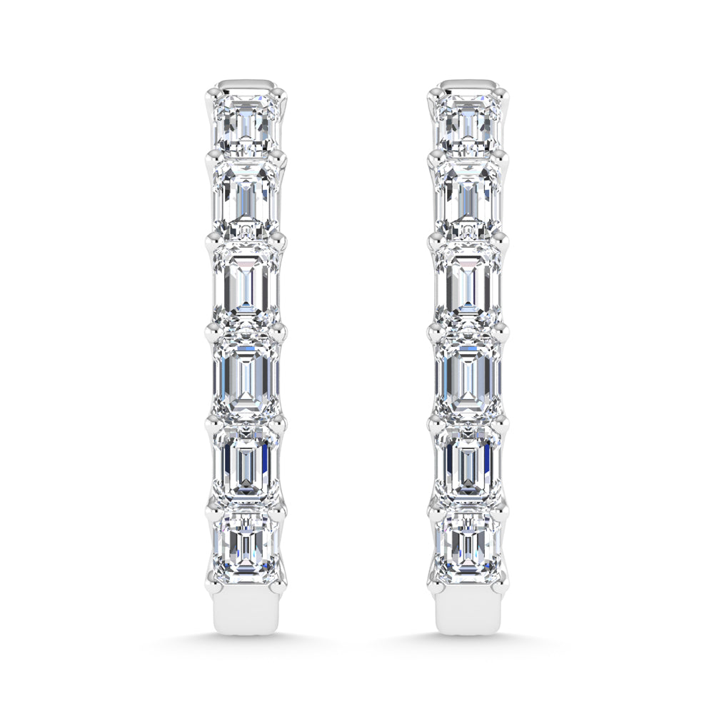 14K White Gold 4 Ct.Tw. Labgrown Diamond Vertical Emerald Shape In and Our Hoop Earrings