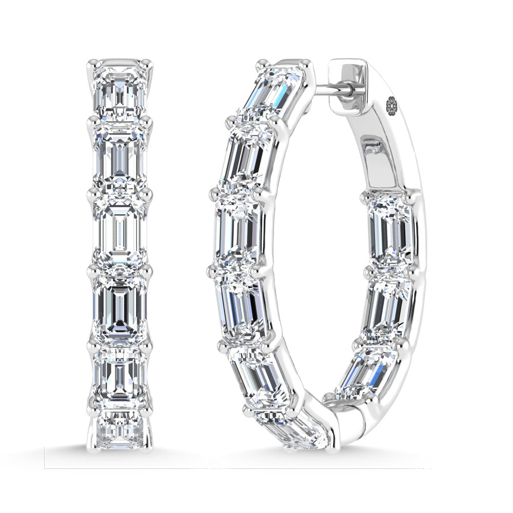 14K White Gold 6 Ct.Tw. Labgrown Diamond Vertical Emerald Shape In and Our Hoop Earrings