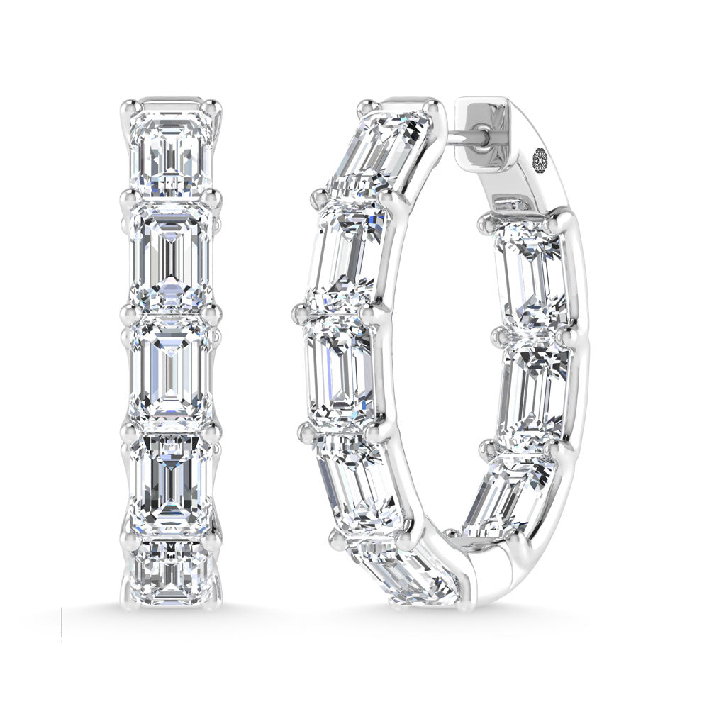 14K White Gold 8 Ct.Tw. Labgrown Diamond Vertical Emerald Shape In and Our Hoop Earrings