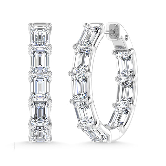 14K White Gold 8 Ct.Tw. Labgrown Diamond Vertical Emerald Shape In and Our Hoop Earrings