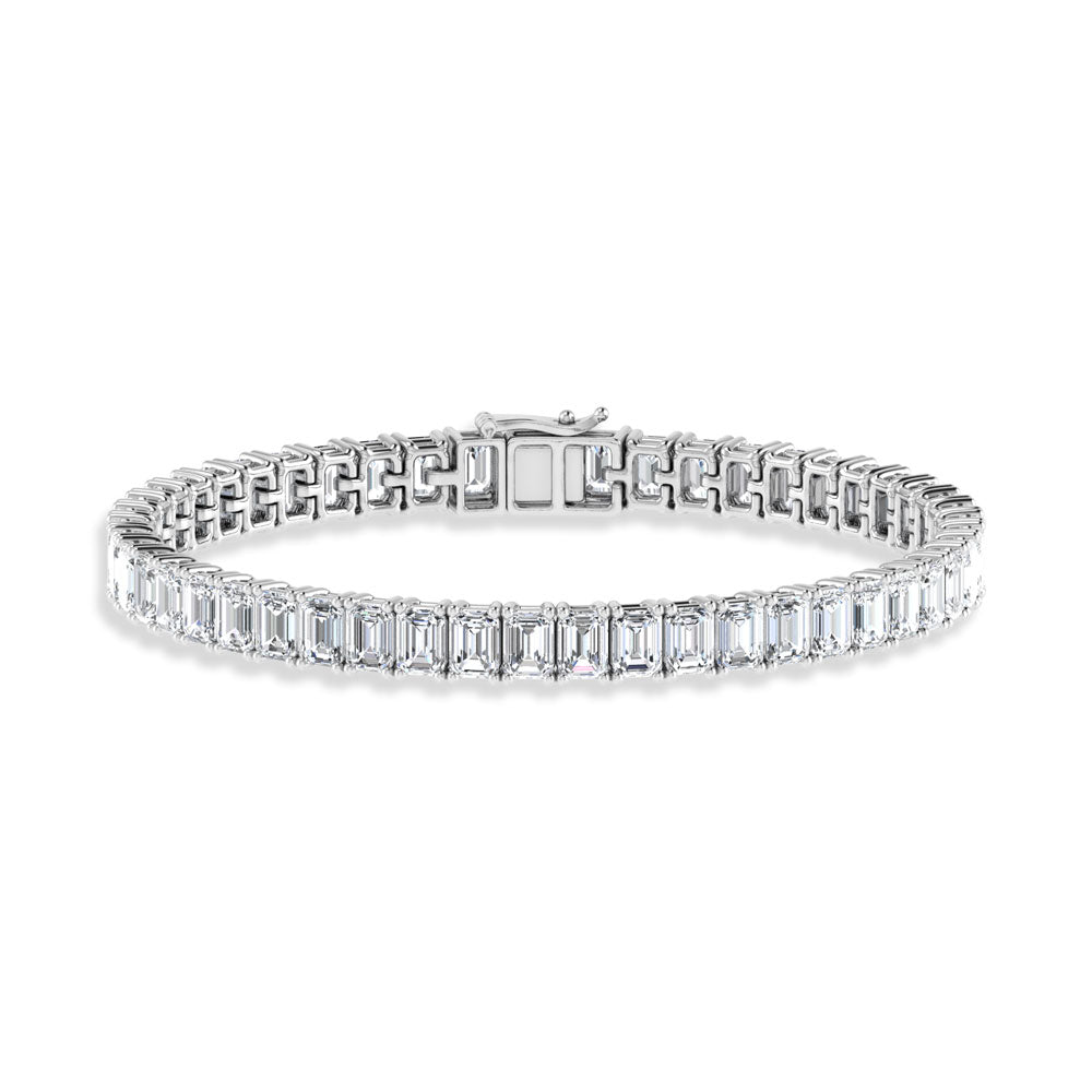 14K White Gold 14 Ct.Tw. Labgrown Diamond Vertical Emerald Shape Tennis Bracelet