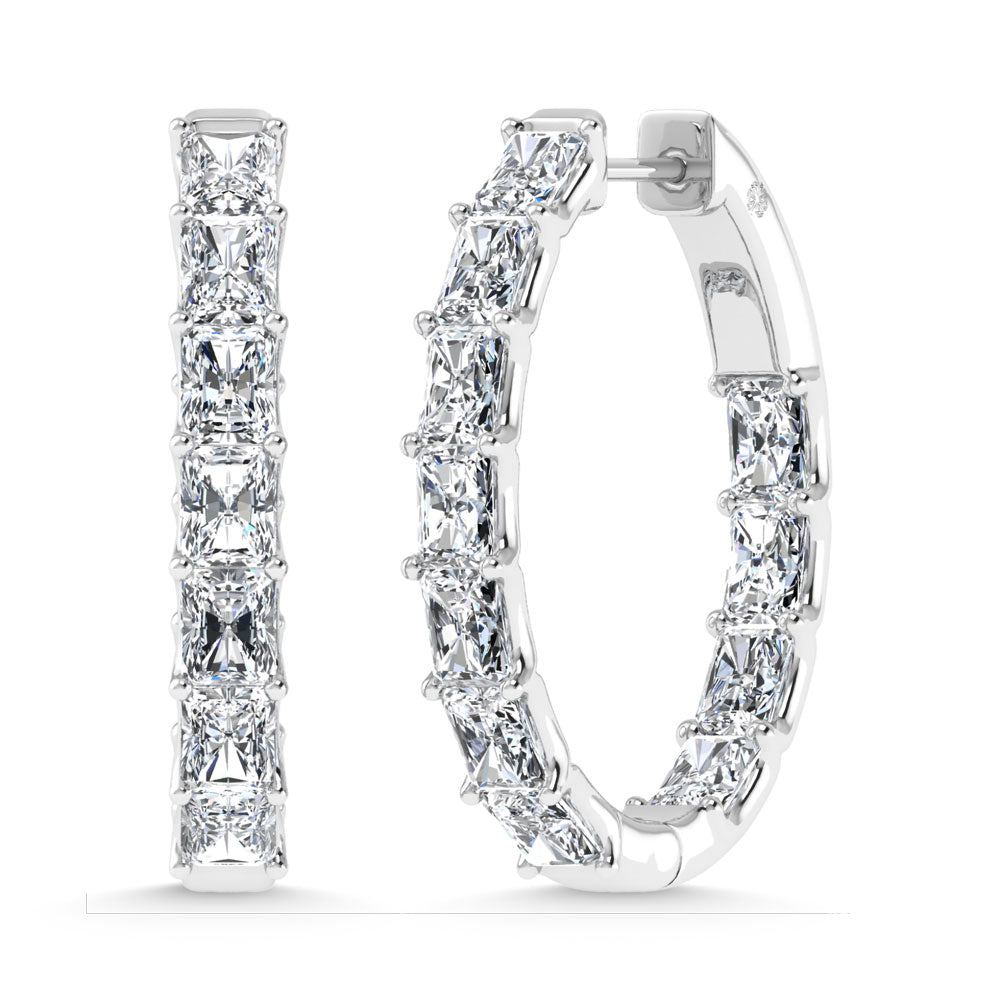 14K White Gold 3 1/2 Ct.Tw. Labgrown Diamond In and Out Vertical Radiant Shape Hoop Earring
