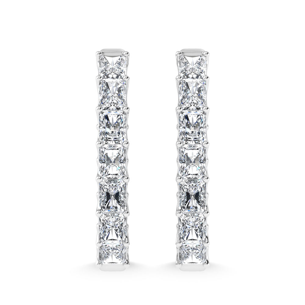 14K White Gold 2 3/4 Ct.Tw. Labgrown Diamond In and Out Vertical Radiant Shape Hoop Earring