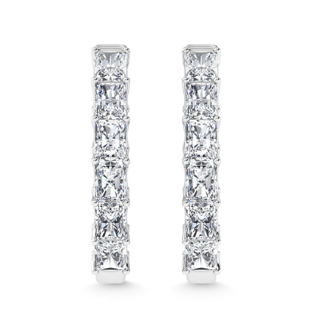 14K White Gold 4 Ct.Tw. Labgrown Diamond In and Out Vertical Radiant Shape Hoop Earring
