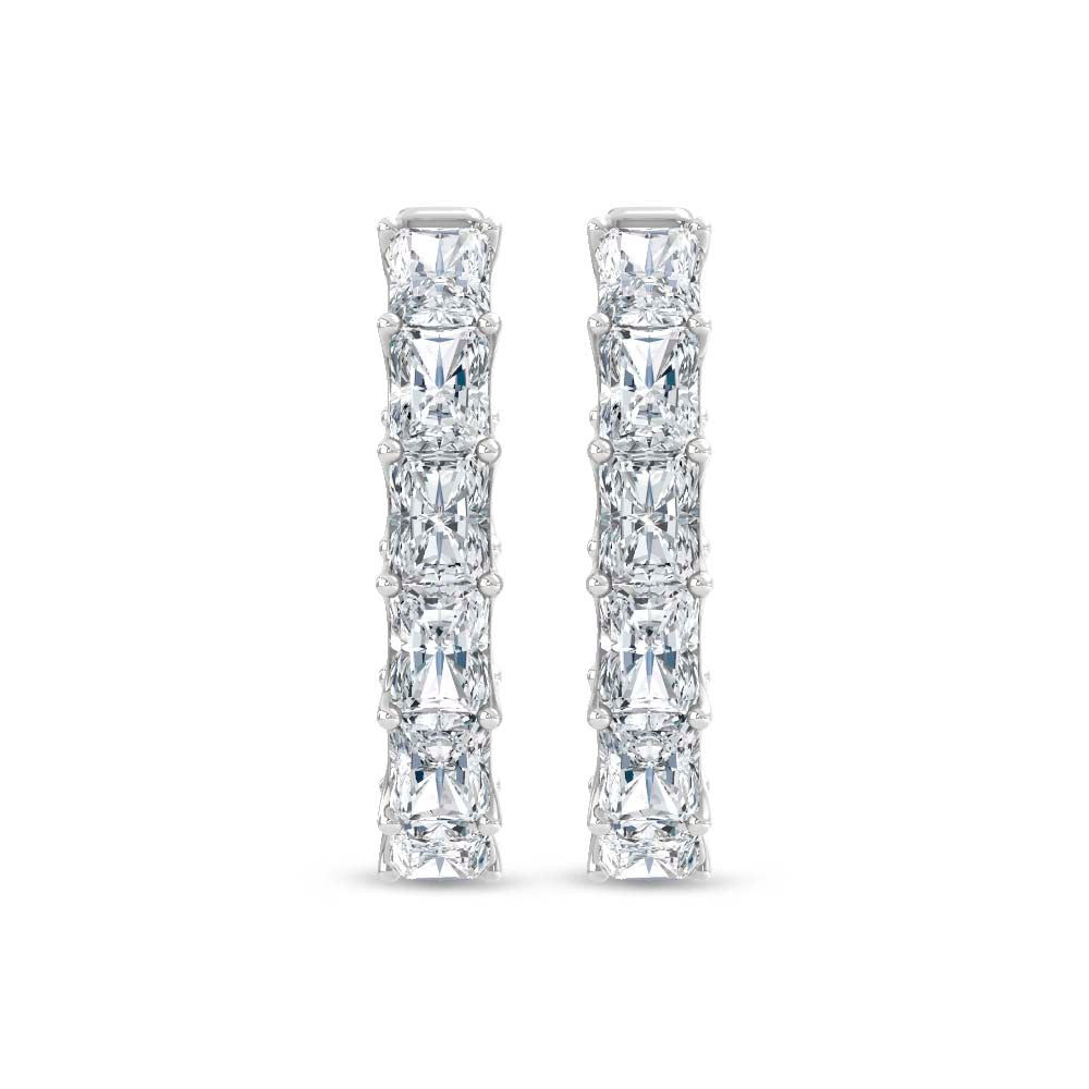 14K White Gold Lab Grown Diamond 5 Ct.Tw. Horizontal Radiant Shape In and Out Hoop Earrings