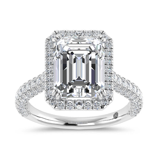 14K White Gold 5 7/8 Ct.Tw. Labgrown Diamond Emerald Engagement Ring