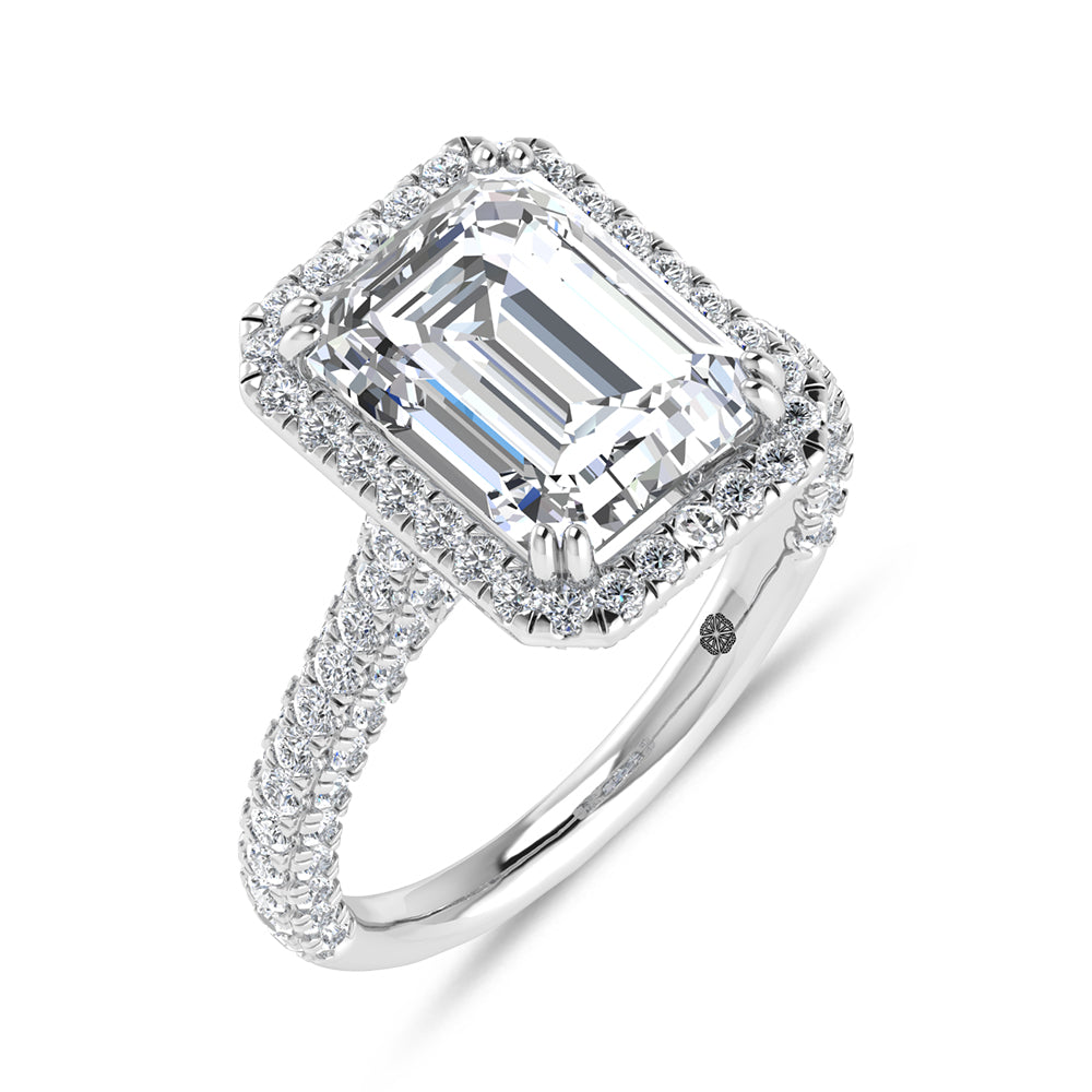 14K White Gold 5 7/8 Ct.Tw. Labgrown Diamond Emerald Engagement Ring