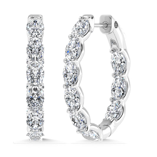 14K White Gold 7 Ct.Tw. Labgrown Diamond Vertical Oval Shape In and Our Hoop Earrings