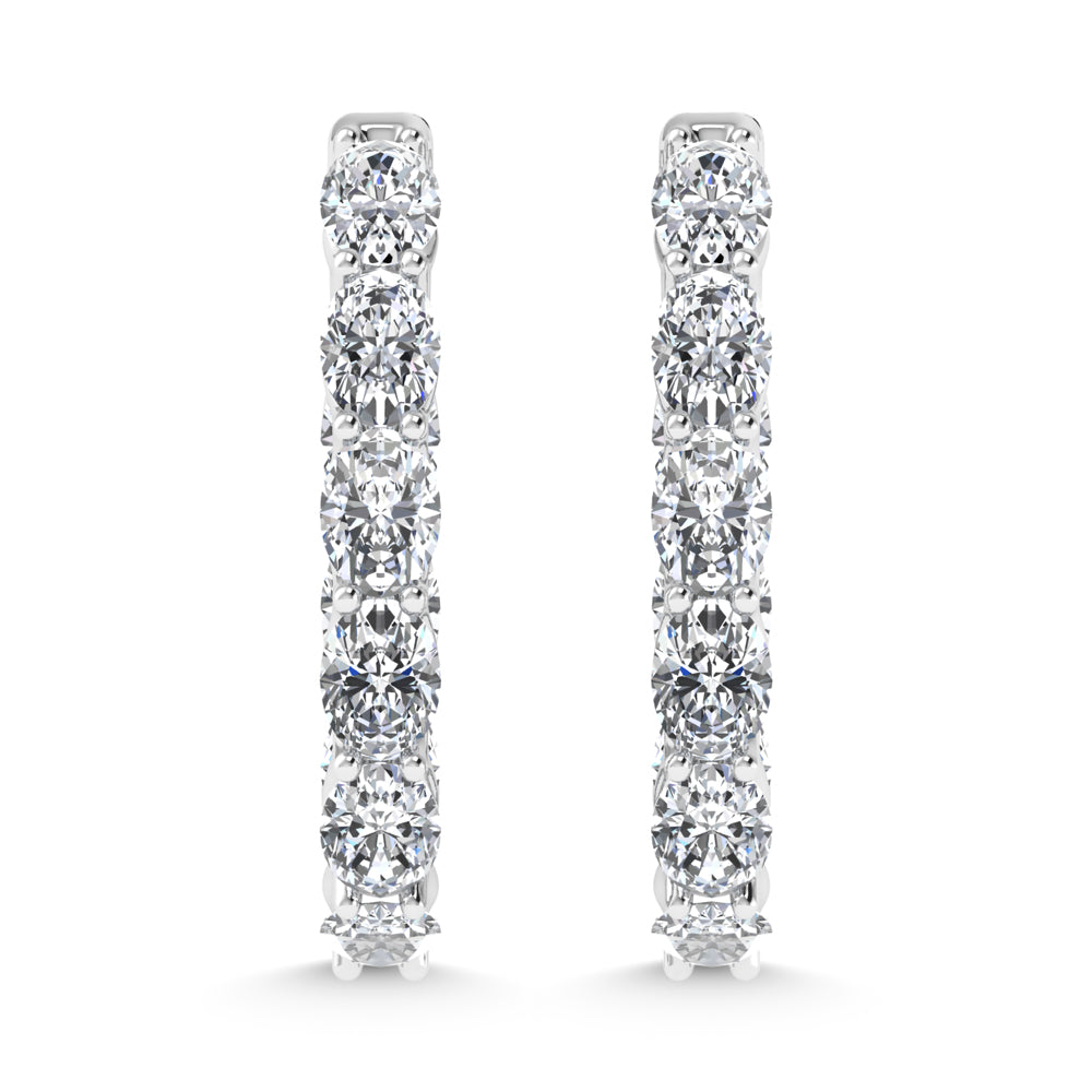 14K White Gold 7 Ct.Tw. Labgrown Diamond Vertical Oval Shape In and Our Hoop Earrings