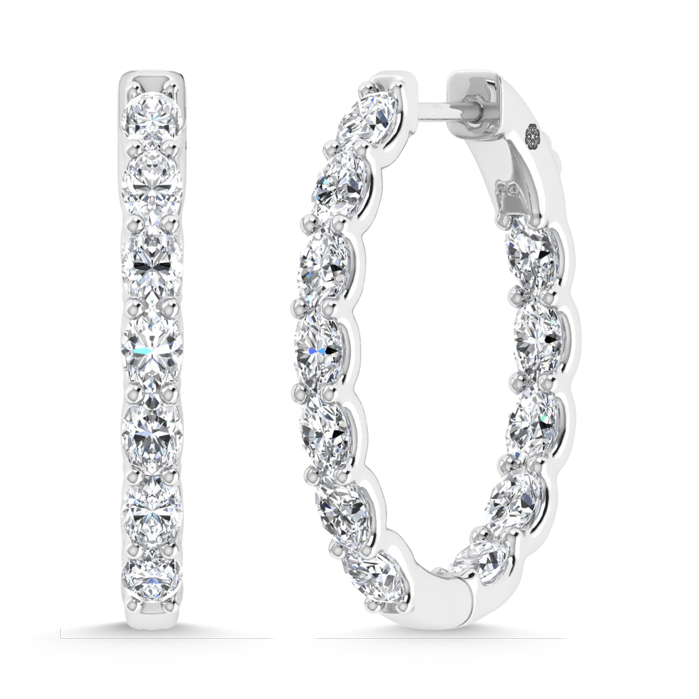 14K White Gold 3 Ct.Tw. Labgrown Diamond Vertical Oval Shape In and Our Hoop Earrings