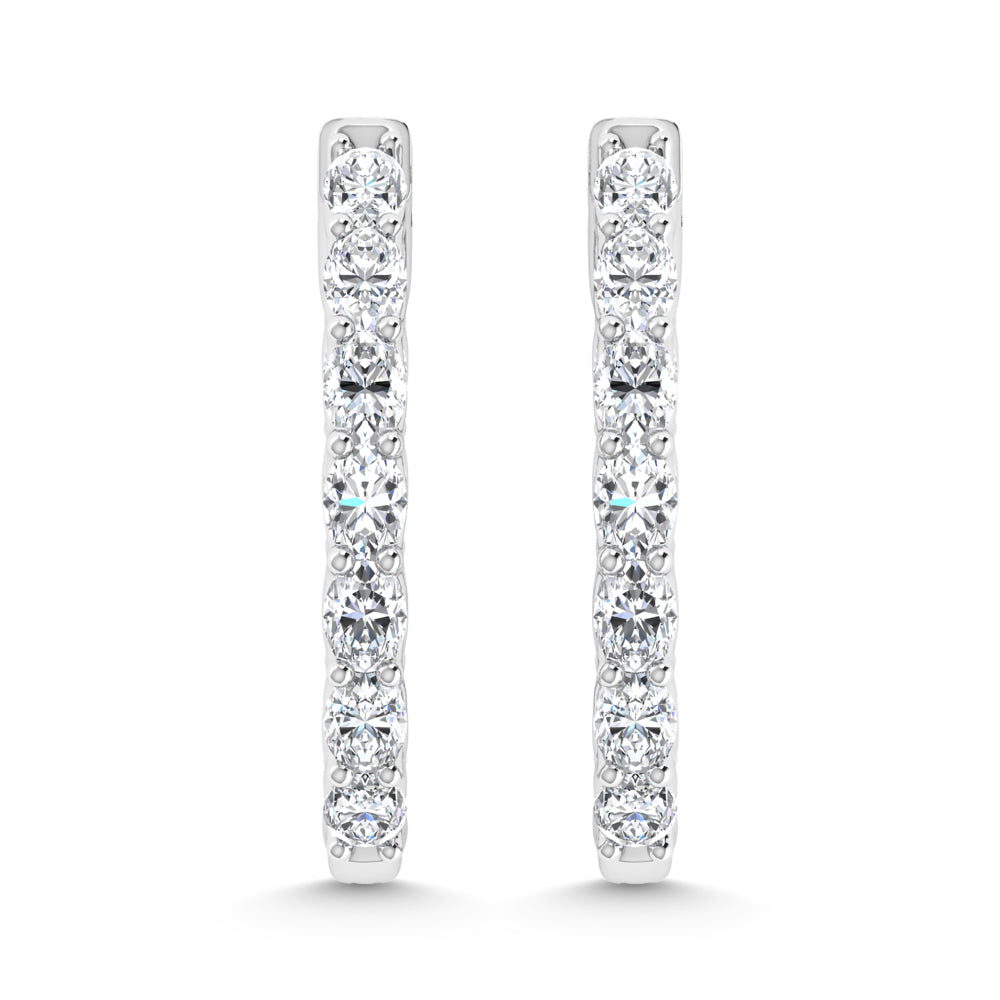 14K White Gold 2 1/2 Ct.Tw. Labgrown Diamond Vertical Oval Shape In and Our Hoop Earrings