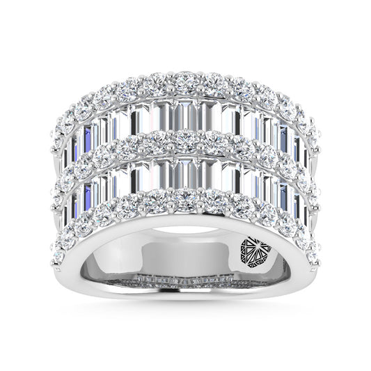 14K White Gold 3 Ct.Tw. Labgrown Diamond Round and Baguette Cut Fashion Band