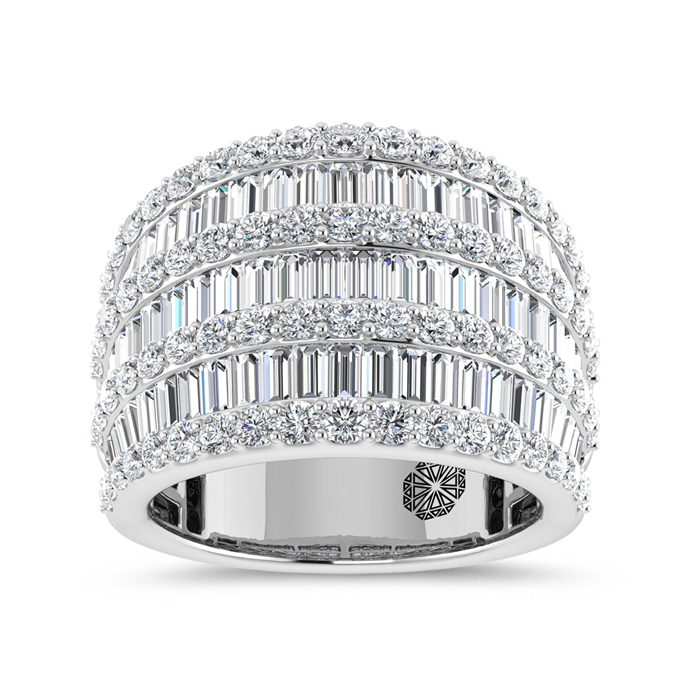 14K White Gold 3 Ct.Tw. Labgrown Diamond Round and Baguette 3 Row Fashion Band
