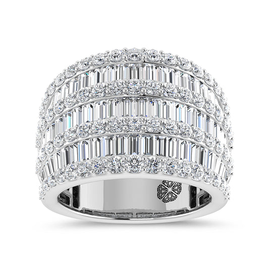 14K White Gold 3 Ct.Tw. Labgrown Diamond Round and Baguette 3 Row Fashion Band