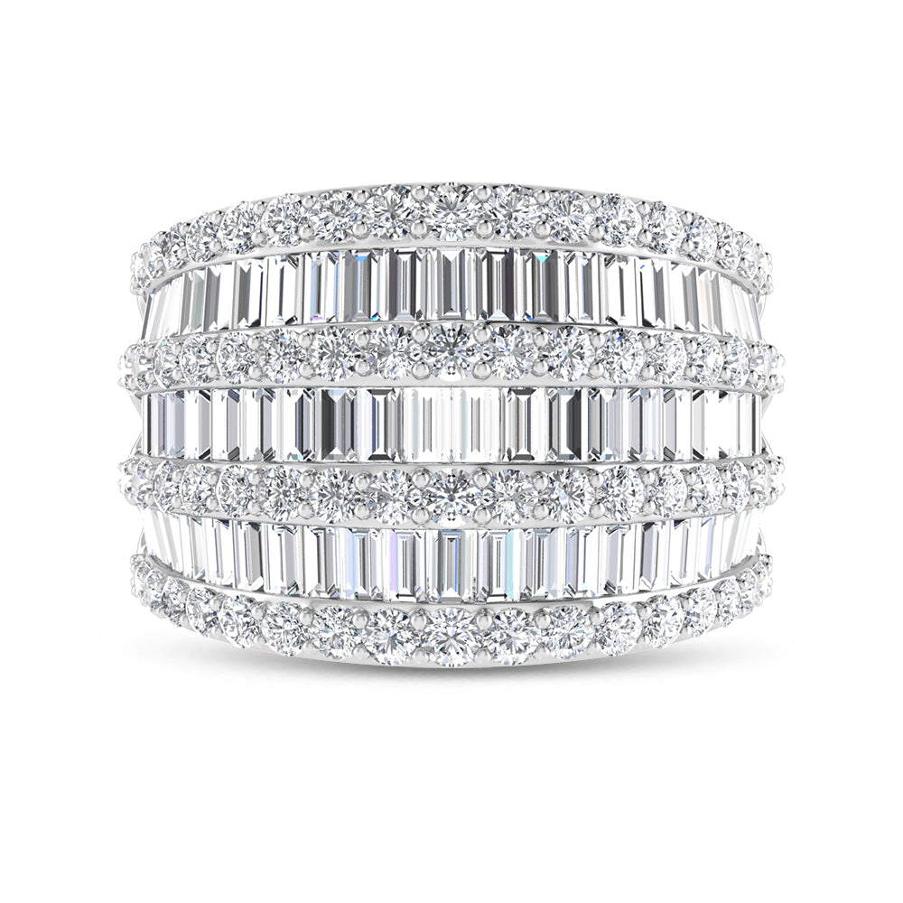 14K White Gold 3 Ct.Tw. Labgrown Diamond Round and Baguette 3 Row Fashion Band