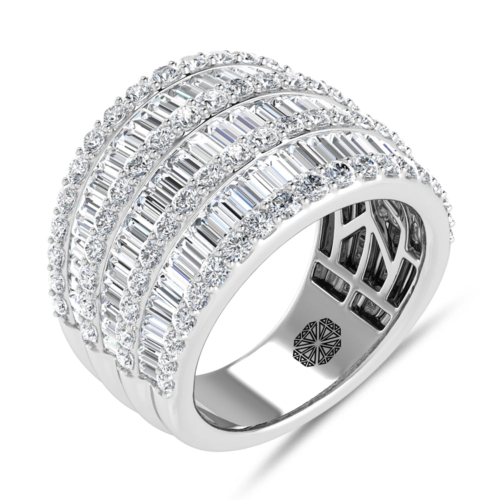 14K White Gold 3 Ct.Tw. Labgrown Diamond Round and Baguette 3 Row Fashion Band
