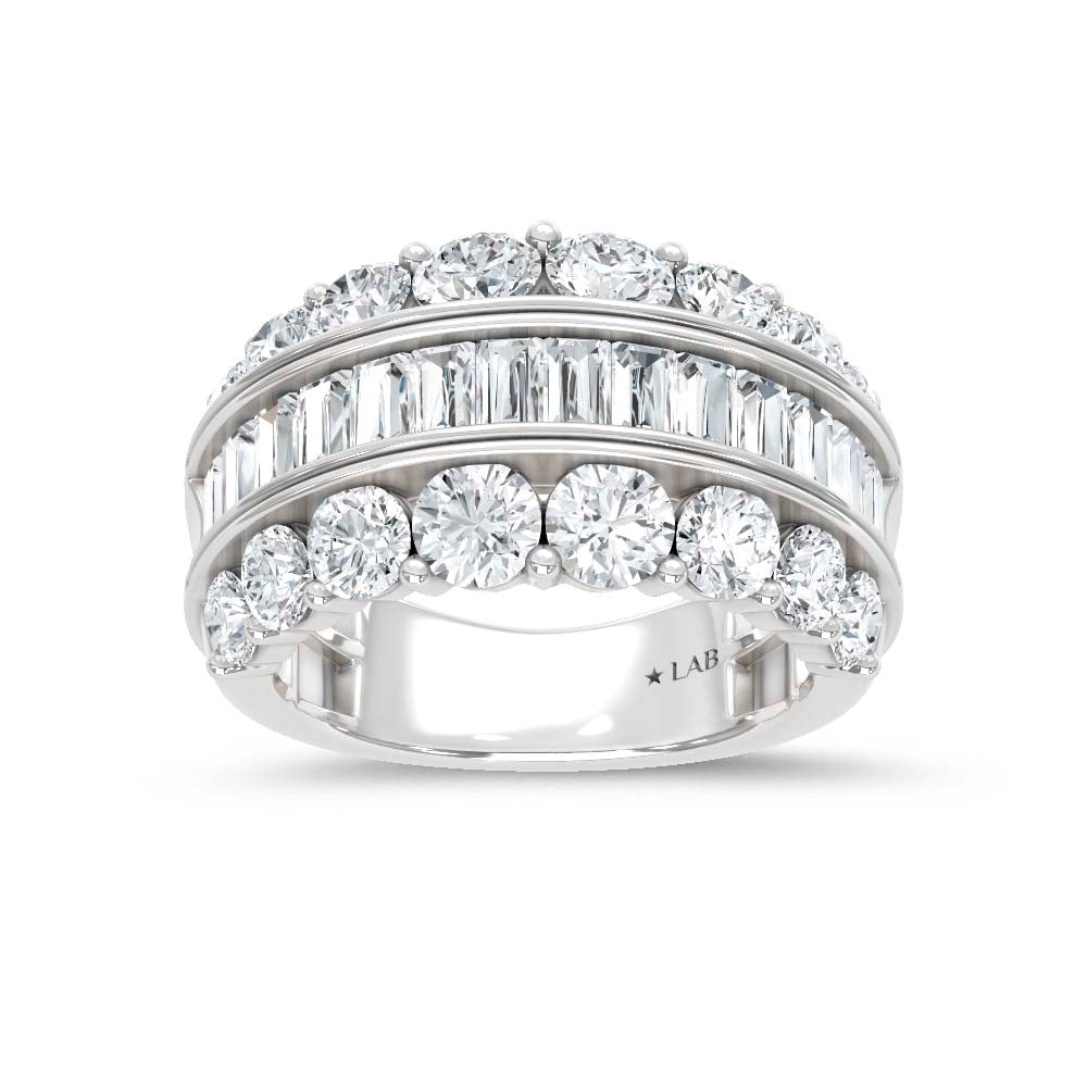 14K White Gold Lab Grown Diamond 3 3/4 Ct.Tw. Round amd Baguette Fashion Band