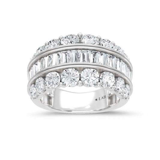 14K White Gold Lab Grown Diamond 3 3/4 Ct.Tw. Round amd Baguette Fashion Band