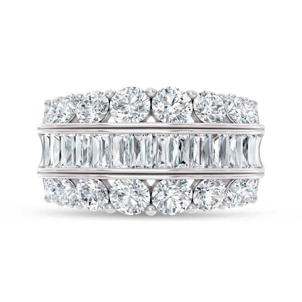 14K White Gold Lab Grown Diamond 3 3/4 Ct.Tw. Round amd Baguette Fashion Band