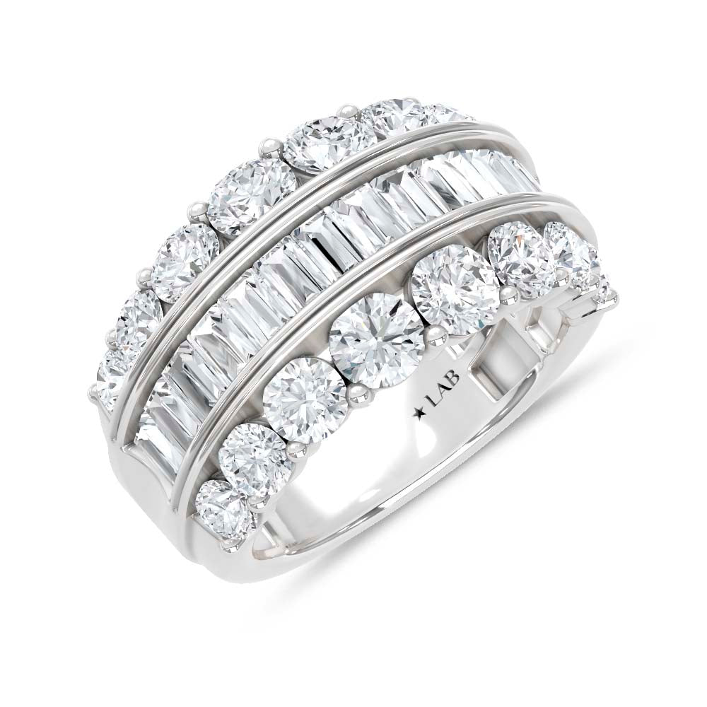 14K White Gold Lab Grown Diamond 3 3/4 Ct.Tw. Round amd Baguette Fashion Band