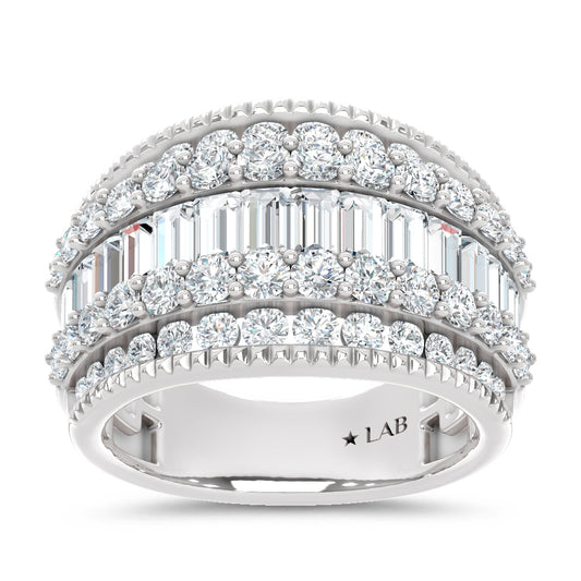 14K White Gold Lab Grown Diamond 2 1/2 Ct.Tw. Round and Baugette Fashion Band