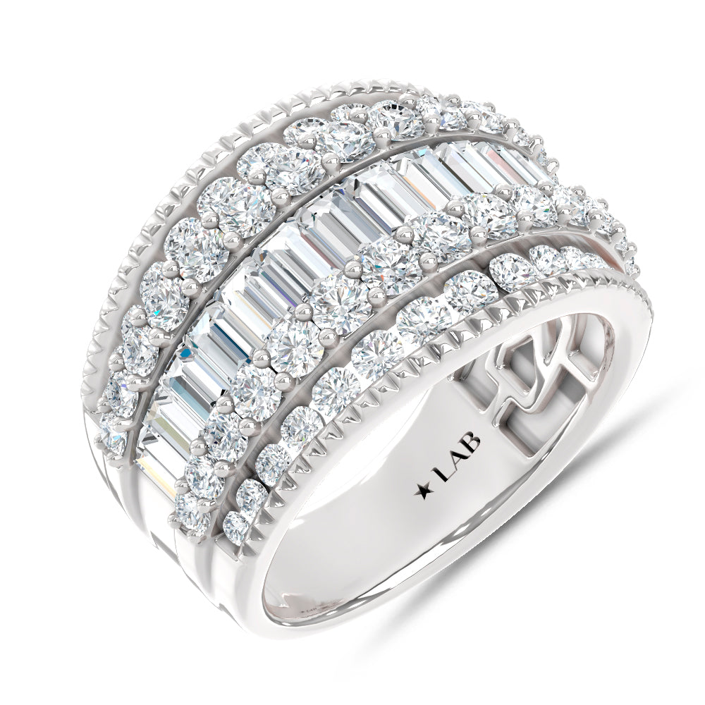 14K White Gold Lab Grown Diamond 2 1/2 Ct.Tw. Round and Baugette Fashion Band