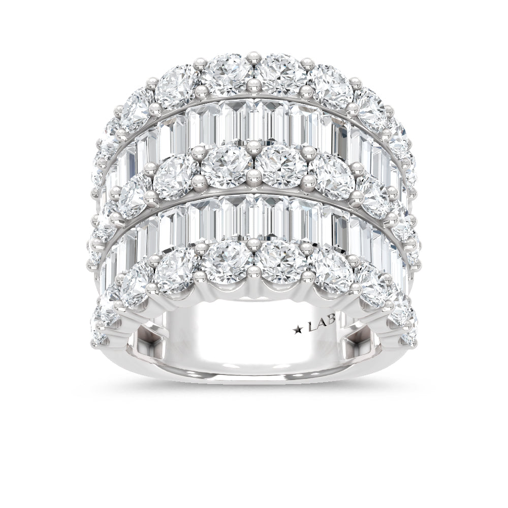 14K White Gold Lab Grown Diamond  4 Ct.Tw. Round and Baguette Fashion Ring