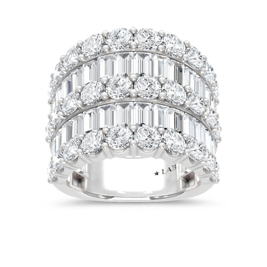 14K White Gold Lab Grown Diamond  8 Ct.Tw. Round and Baguette Fashion Ring
