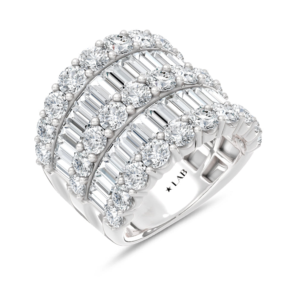 14K White Gold Lab Grown Diamond  4 Ct.Tw. Round and Baguette Fashion Ring