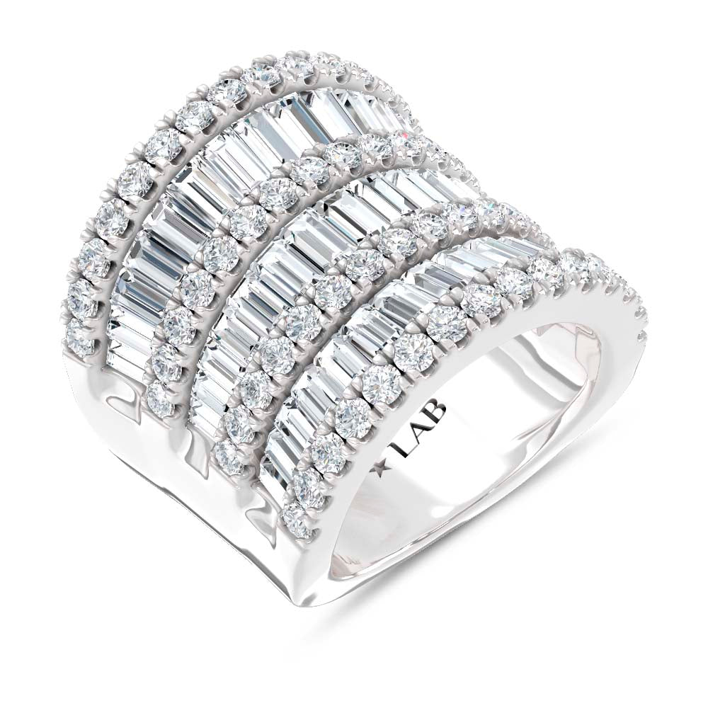 14K White Gold Lab Grown Diamond Round and Tapper 5 Ct.Tw. Fashion Ring
