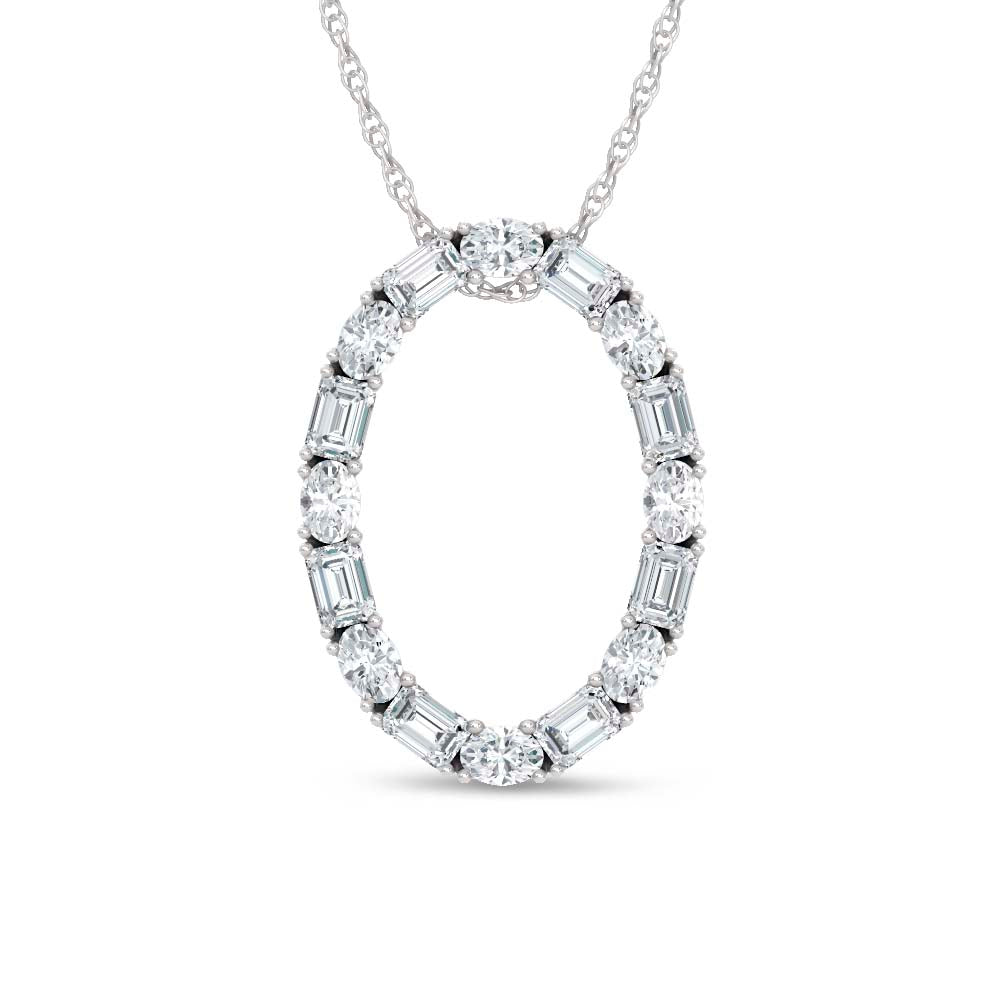 14K White Gold Lab Grown Diamond Round and Tapper 2 Ct.Tw. Oval Shape Necklace