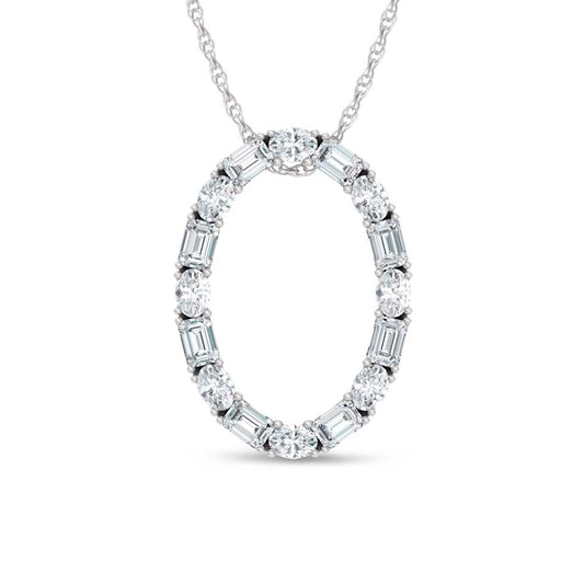 14K White Gold Lab Grown Diamond Round and Tapper 2 Ct.Tw. Oval Shape Necklace