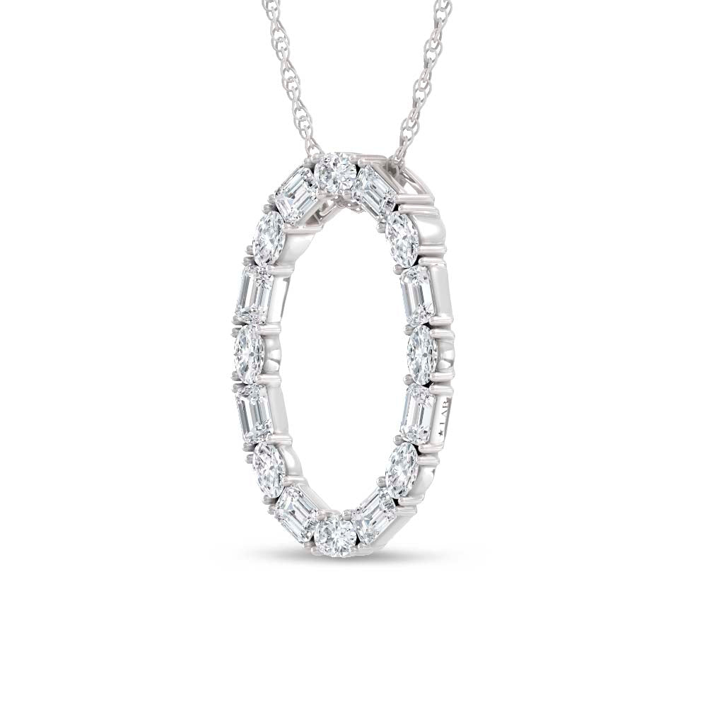 14K White Gold Lab Grown Diamond Round and Tapper 2 Ct.Tw. Oval Shape Necklace